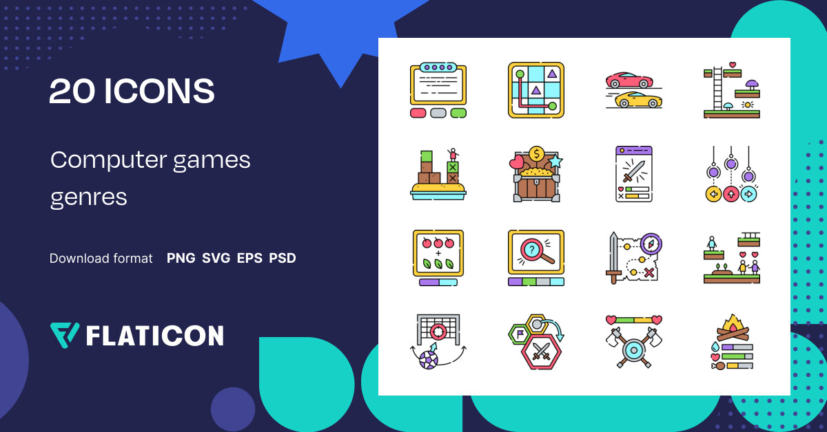 Computer games genres Icon Pack Outline Color 20 .SVG Icons