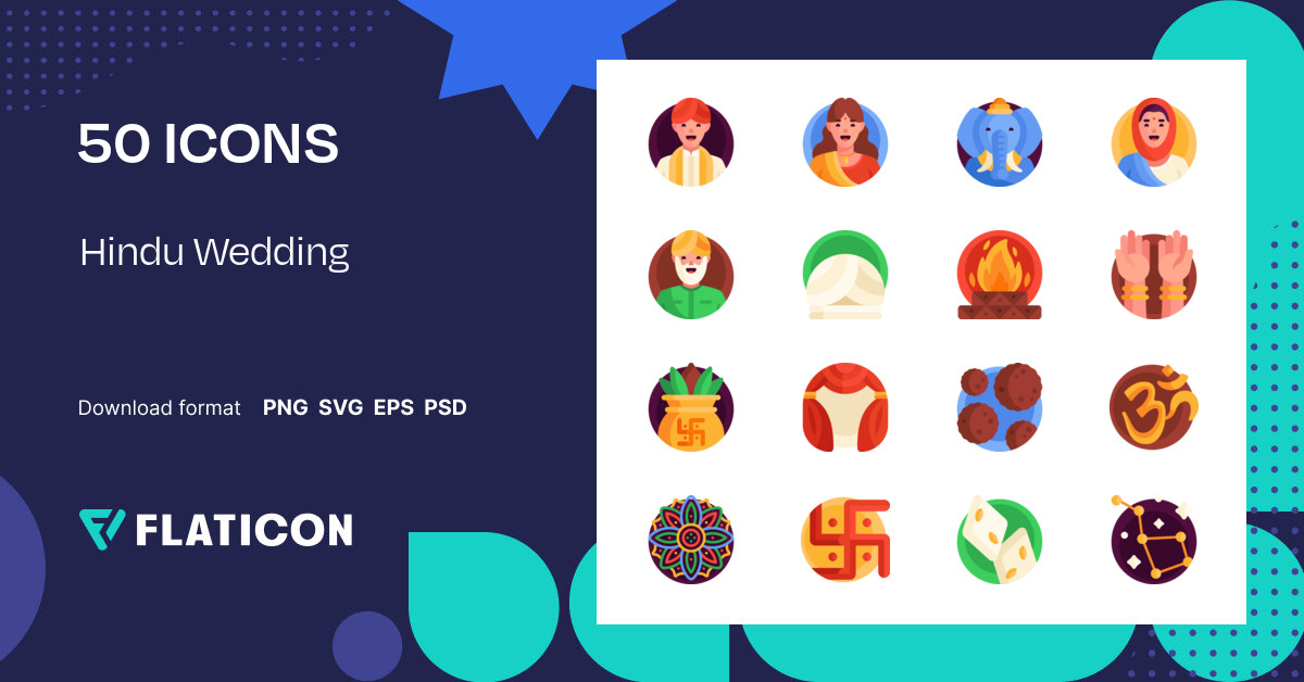 Hindu Wedding Icon Pack | Flat | 50 .SVG Icons