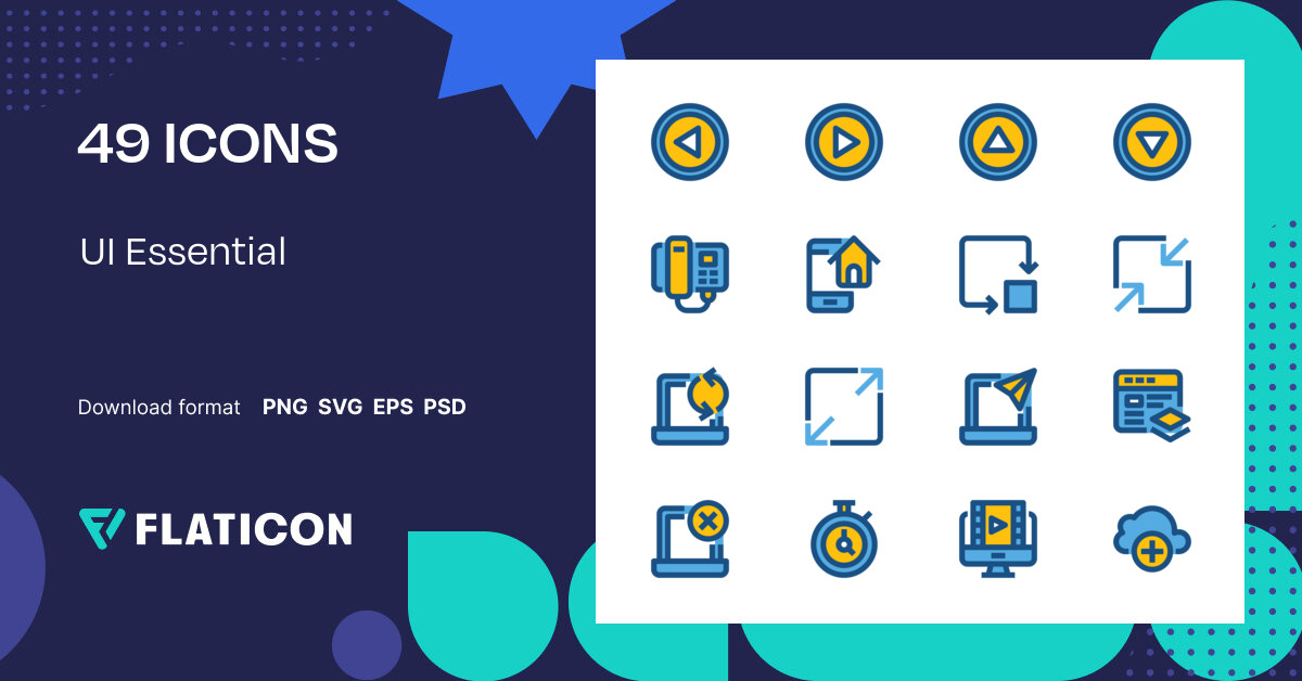 UI Essential Icon Pack | Outline Color | 49 .SVG Icons