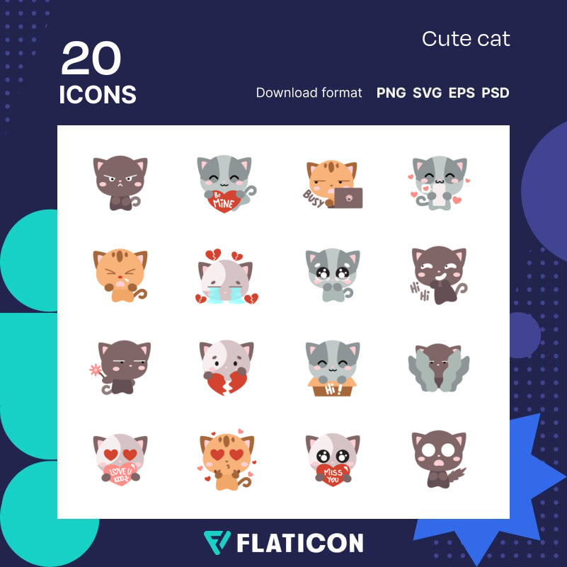 Cat Icon, Small & Flat Iconpack