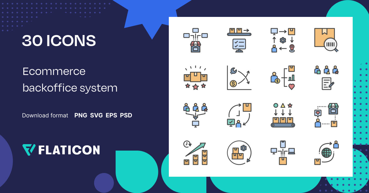 Ecommerce backoffice system Icon Pack | Outline Color | 30 .SVG Icons