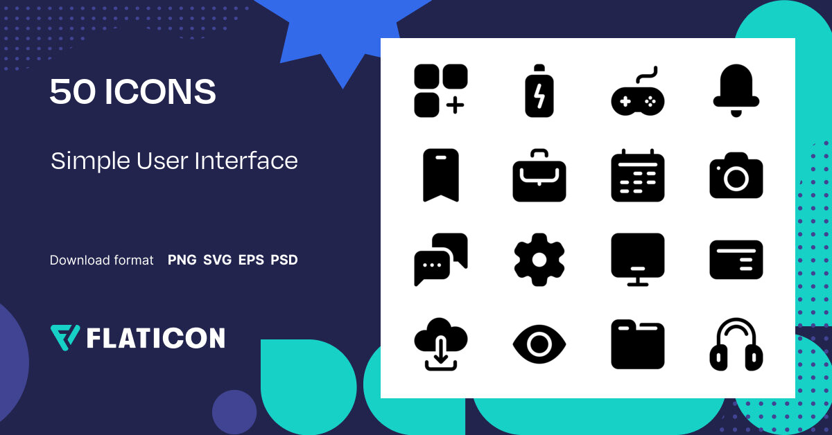 Simple User Interface Icon Pack | Glyph | 50 .SVG Icons