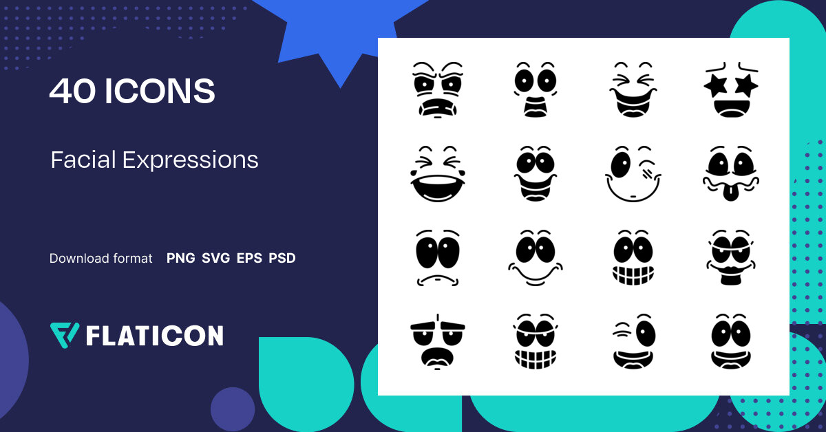 Facial Expressions Icon Pack | Fill | 40 .SVG Icons