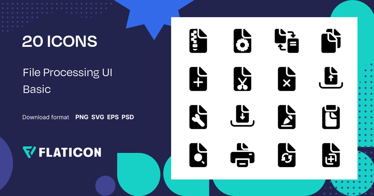 File Processing UI Basic Icon Pack | Glyph | 20 .SVG Icons