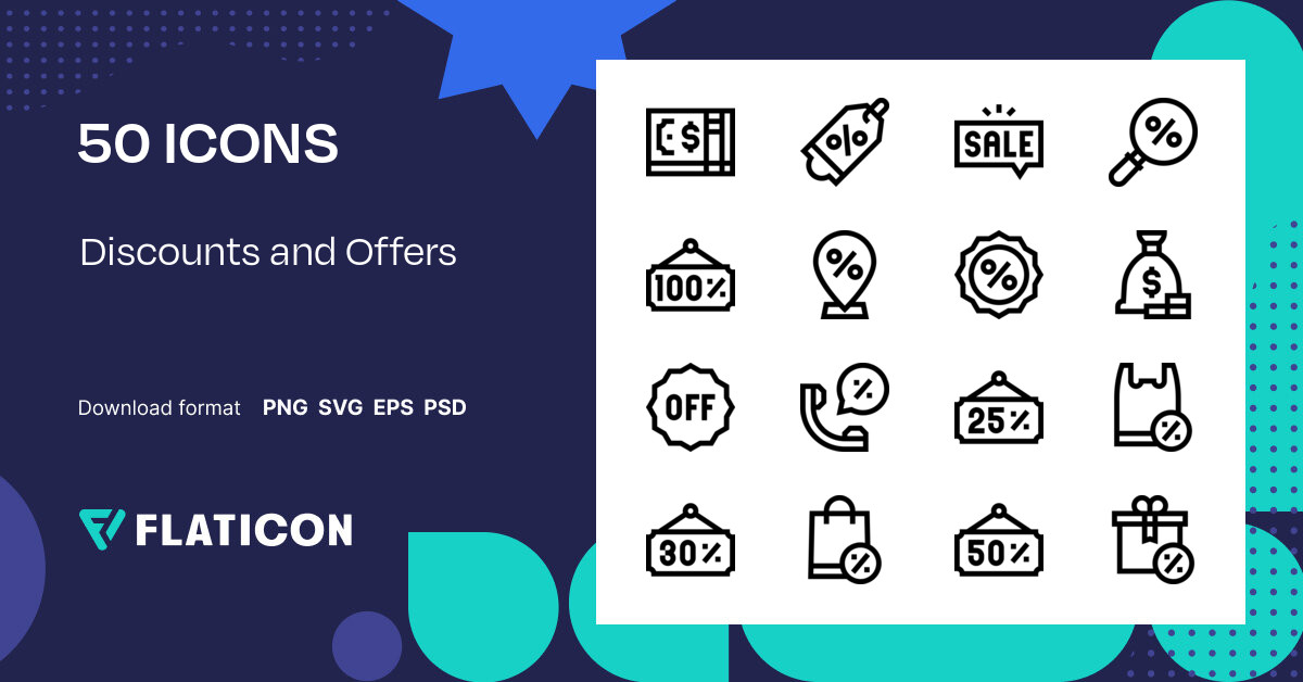 Discounts And Offers Icon Pack | Lineal | 50 .SVG Icons