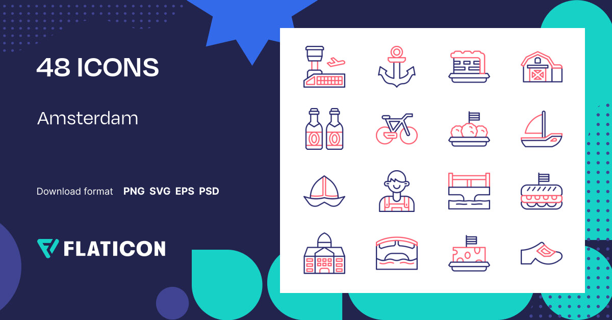 Amsterdam Icon Pack | Outline Color | 48 .SVG Icons