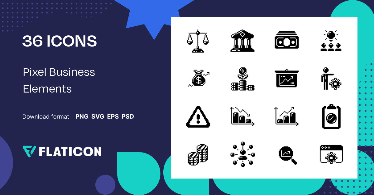 Pixel Business Elements Icon Pack | Glyph | 36 .SVG Icons