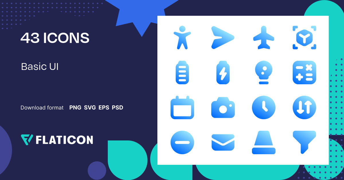 Basic UI Icon Pack | Flat Gradient | 43 .SVG Icons