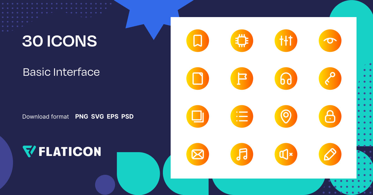 Basic Interface Icon Pack | Flat Gradient | 30 .SVG Icons