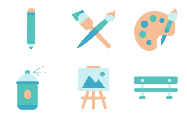 visual art media flat color icon set