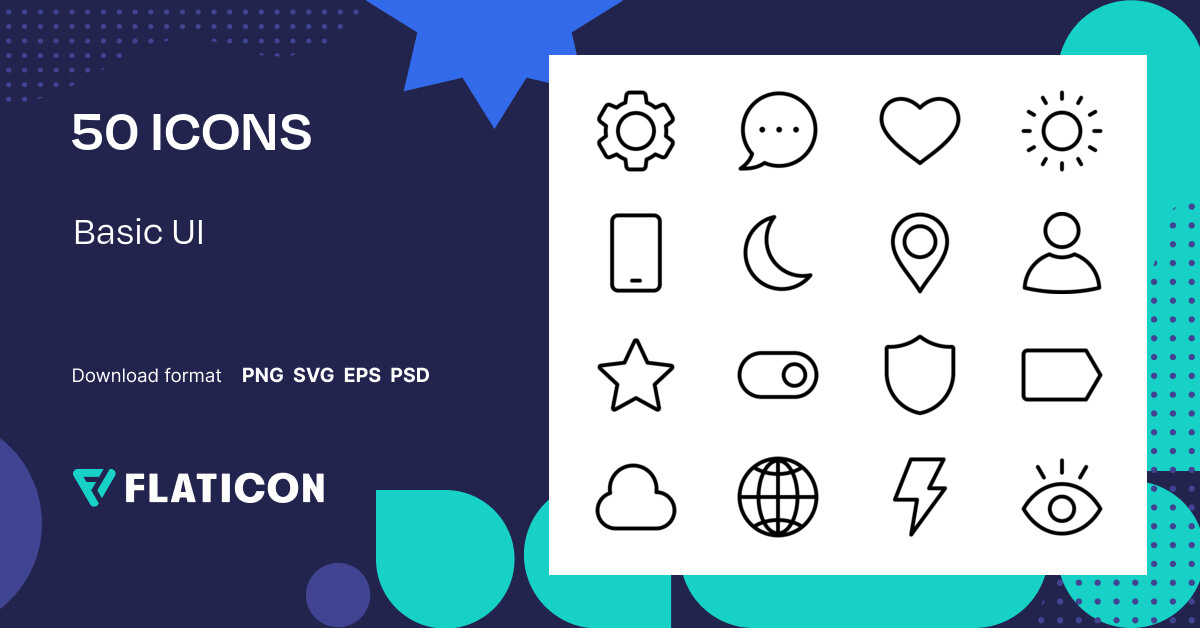 Basic UI Icon Pack | Detailed Outline | 50 .SVG Icons
