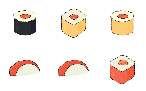 cartoon japanese sushi asian seafood set