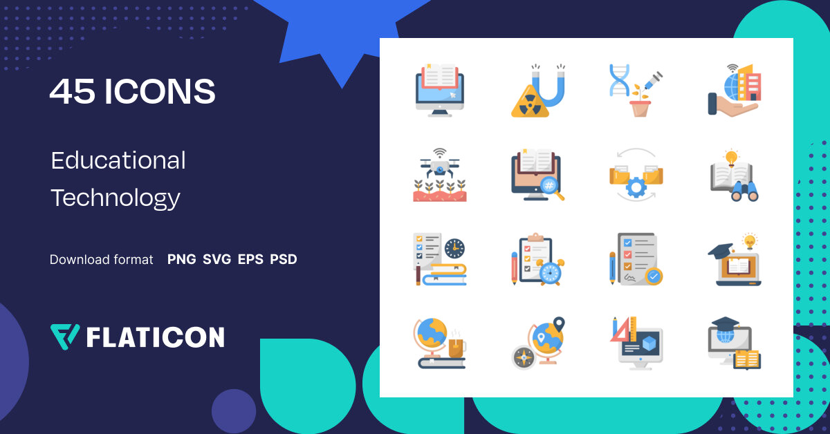 Educational Technology Icon Pack | Flat | 45 .SVG Icons