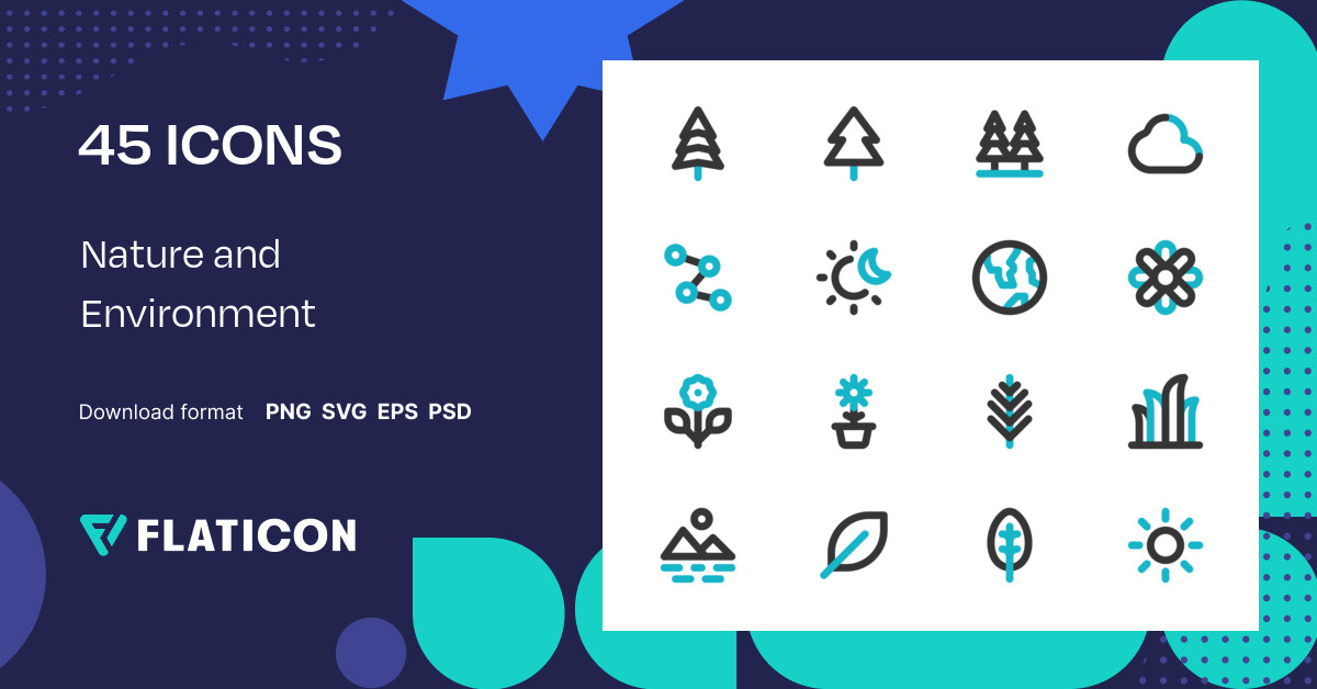 Nature and Environment Icon Pack | Outline Color | 45 .SVG Icons