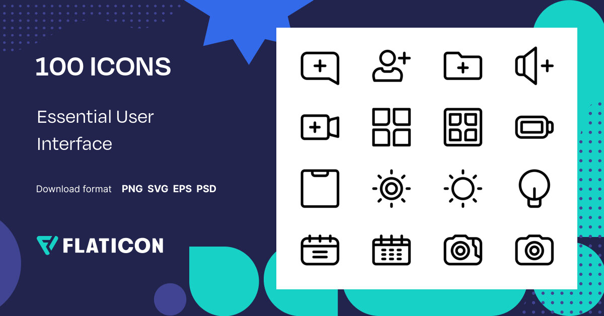 Essential User Interface Icon Pack | Basic Outline | 100 .SVG Icons
