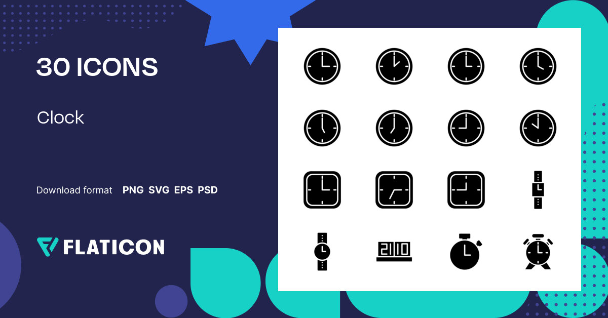 Clock Icon Pack Glyph 30 .SVG Icons