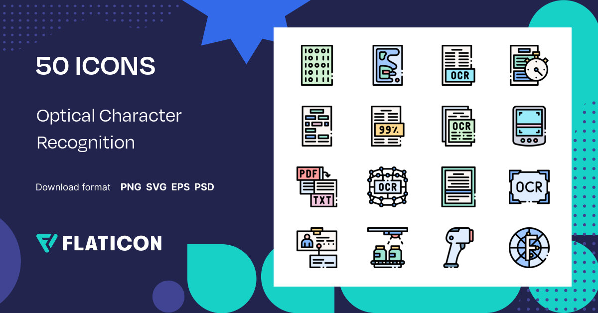 Optical Character Recognition Icon Pack | Lineal color | 50 .SVG Icons