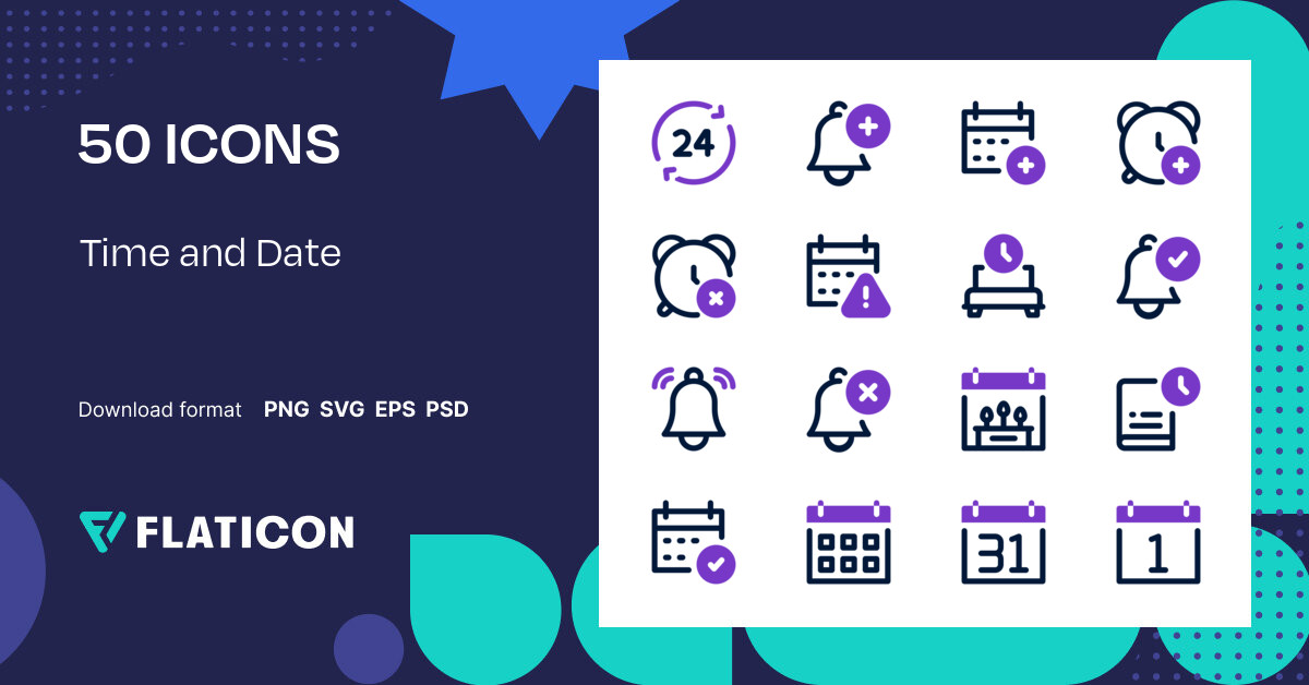 Time and Date Icon Pack | Bold Duotone | 50 .SVG Icons