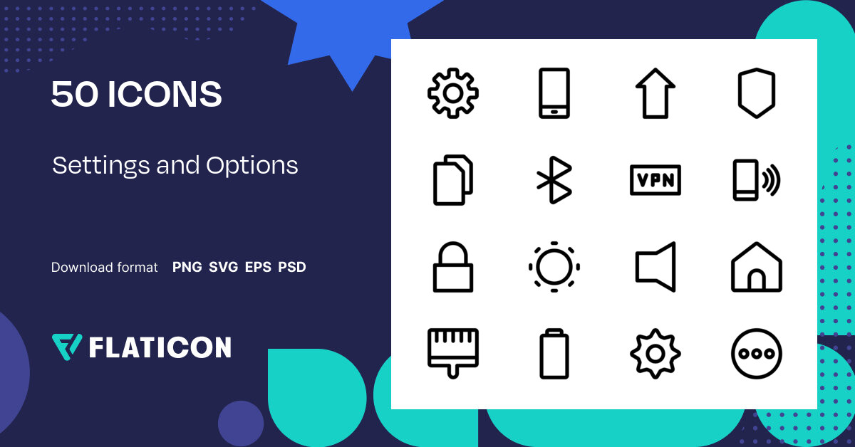 Settings and Options Icon Pack Basic Outline 50 .SVG Icons