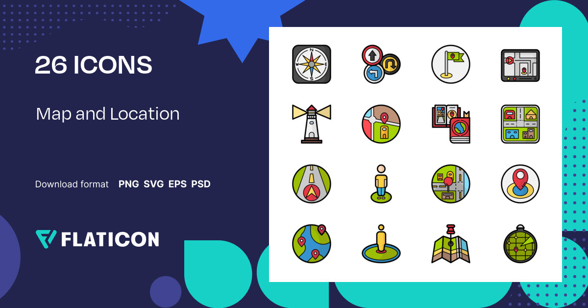 Map and Location Icon Pack | Outline Color | 26 .SVG Icons