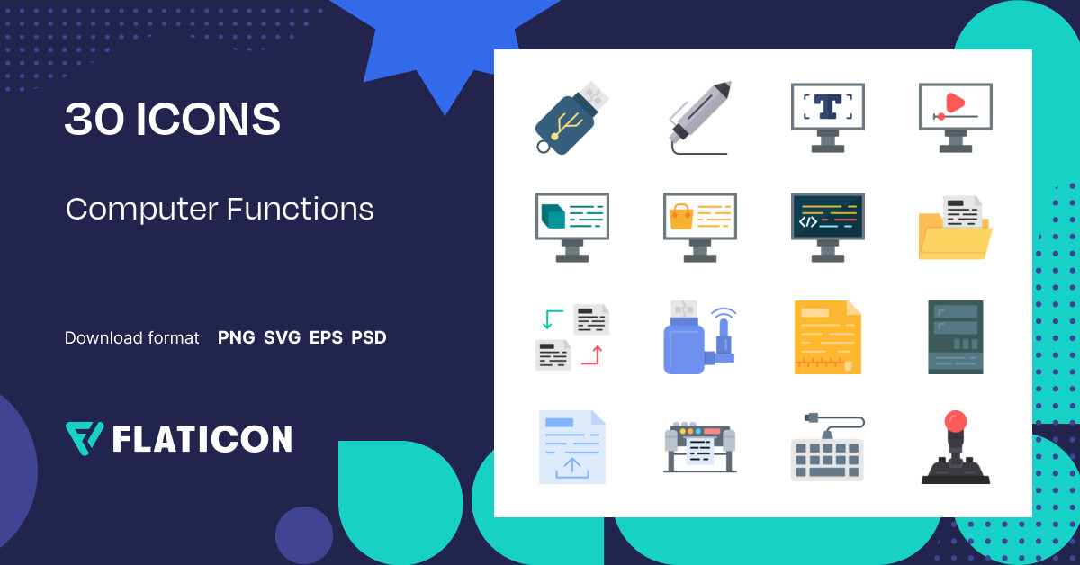 Computer Functions Icon Pack | Flat | 30 .SVG Icons