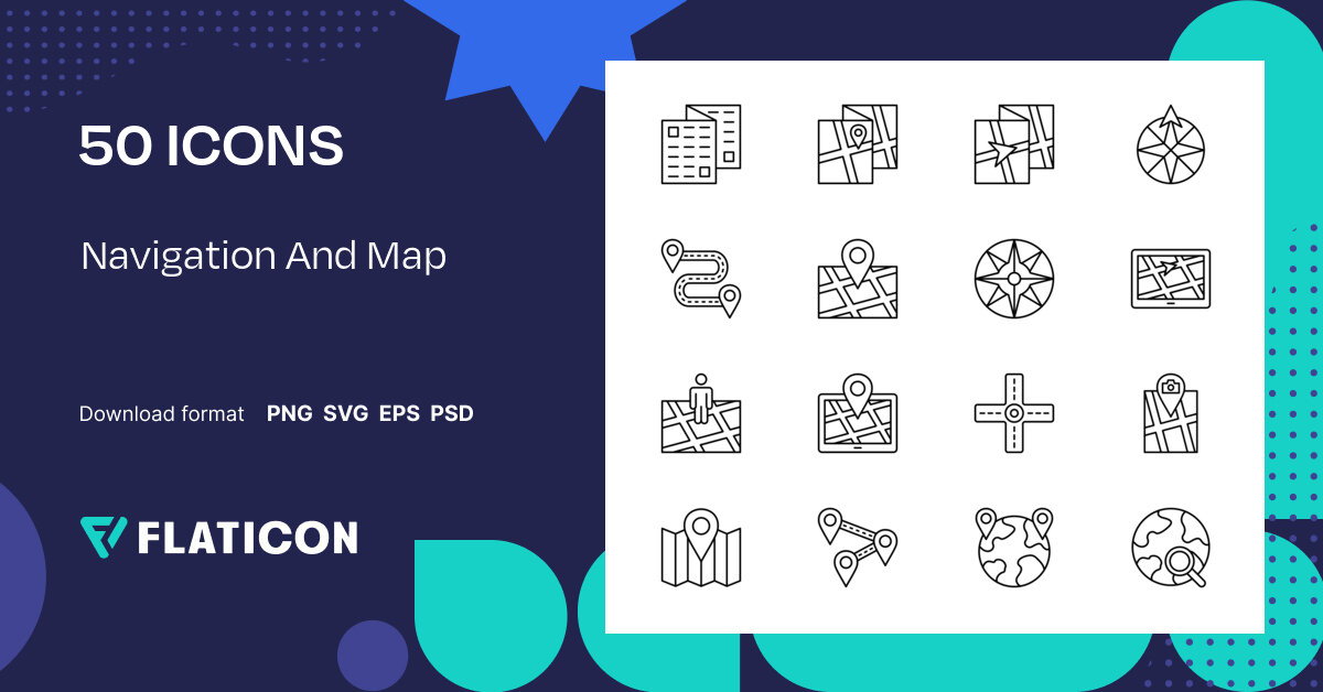 Navigation And Map Icon Pack | Detailed Outline | 50 .SVG Icons