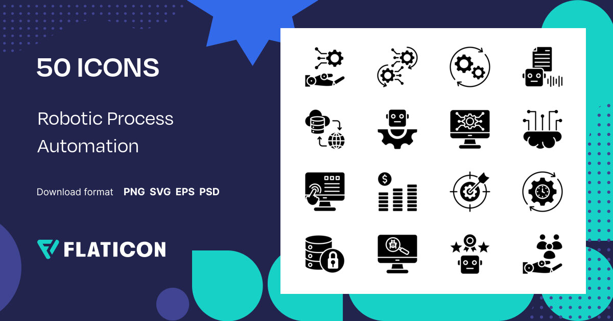 Robotic Process Automation Icon Pack | Glyph | 50 .SVG Icons