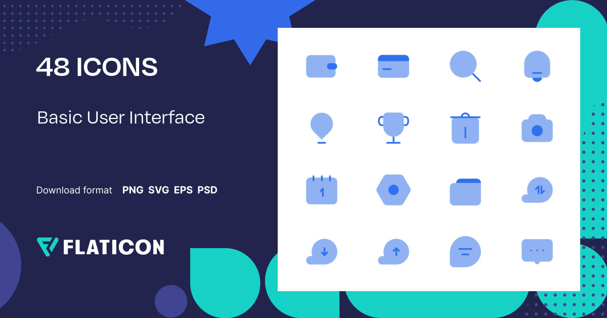 Basic User Interface Icon Pack | Blue | 48 .SVG Icons