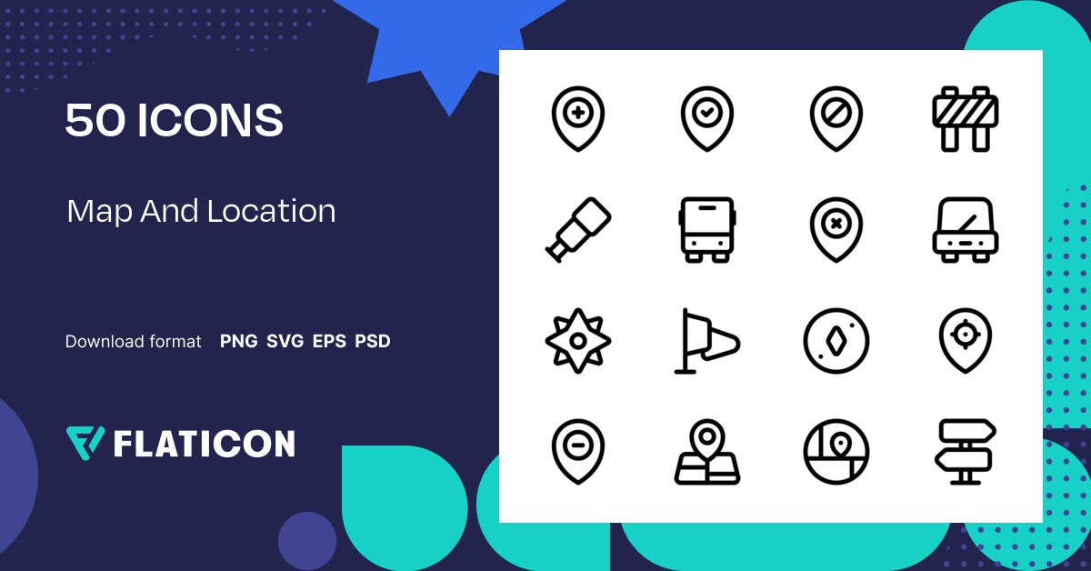Map And Location Icon Pack | Basic Outline | 50 .SVG Icons