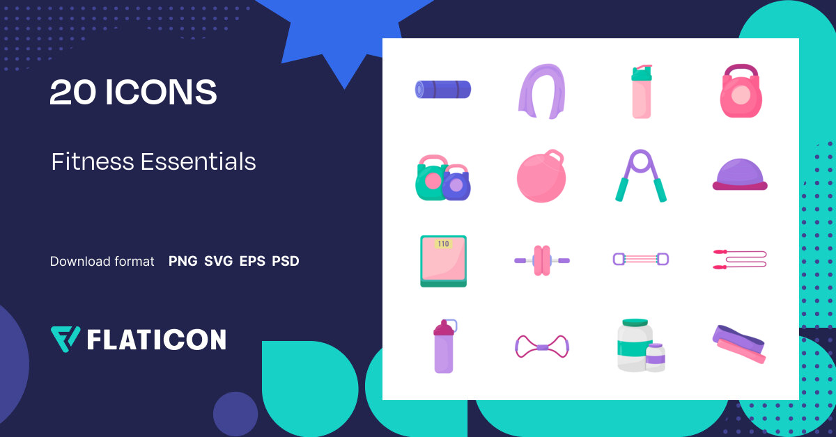 Fitness Essentials Icon Pack Flat 20 Svg Icons