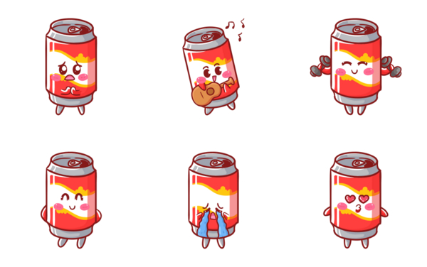 cute soda can mascot illustration sticker set