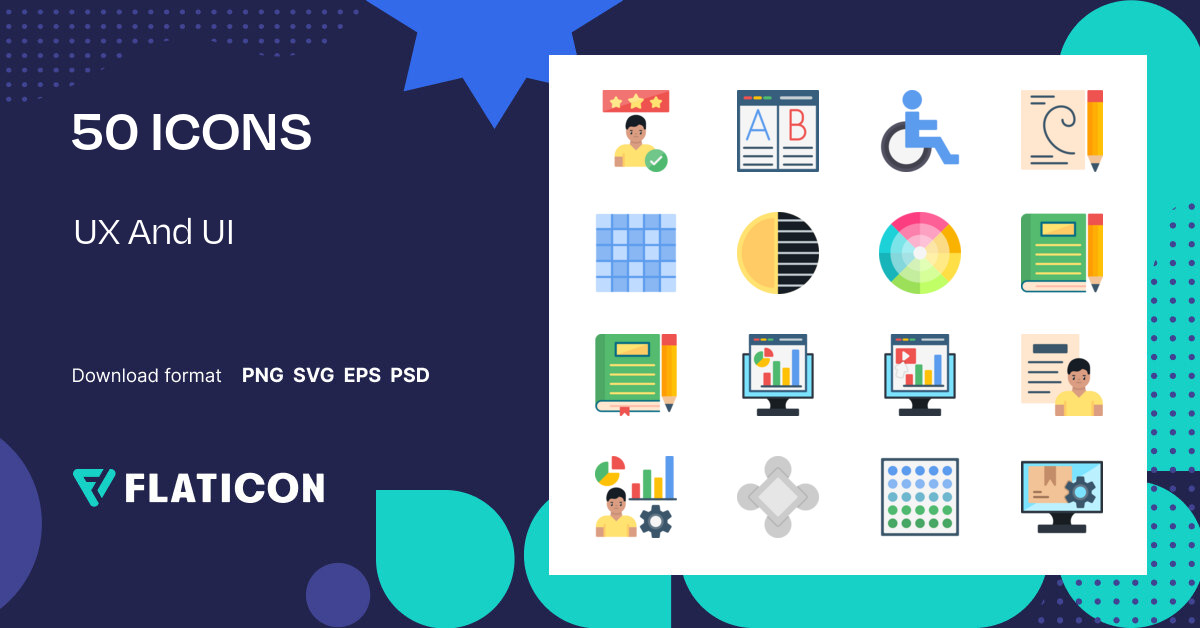 UX And UI Icon Pack | Flat | 50 .SVG Icons