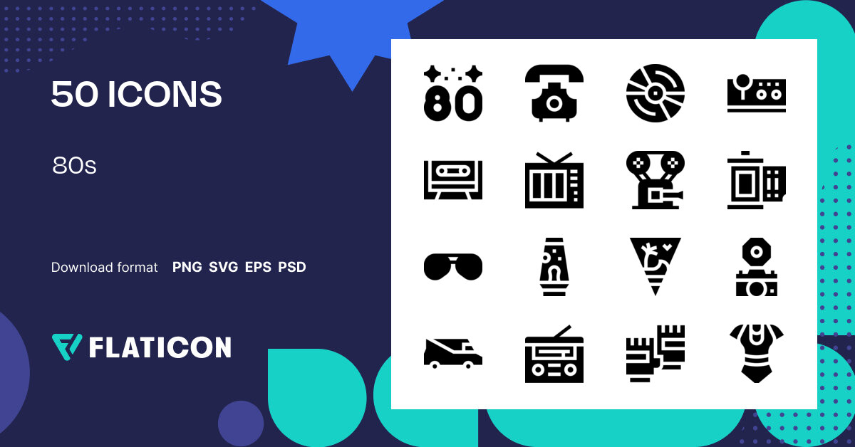 80s Icon Pack | Filled | 50 .SVG Icons