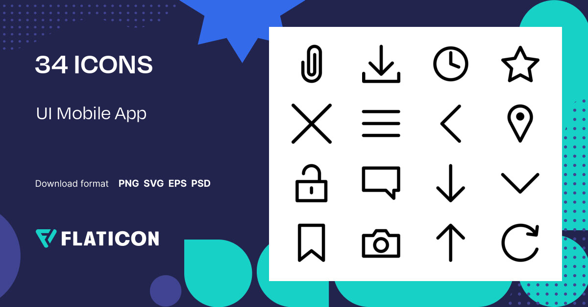 UI Mobile App Icon Pack | Basic Outline | 34 .SVG Icons