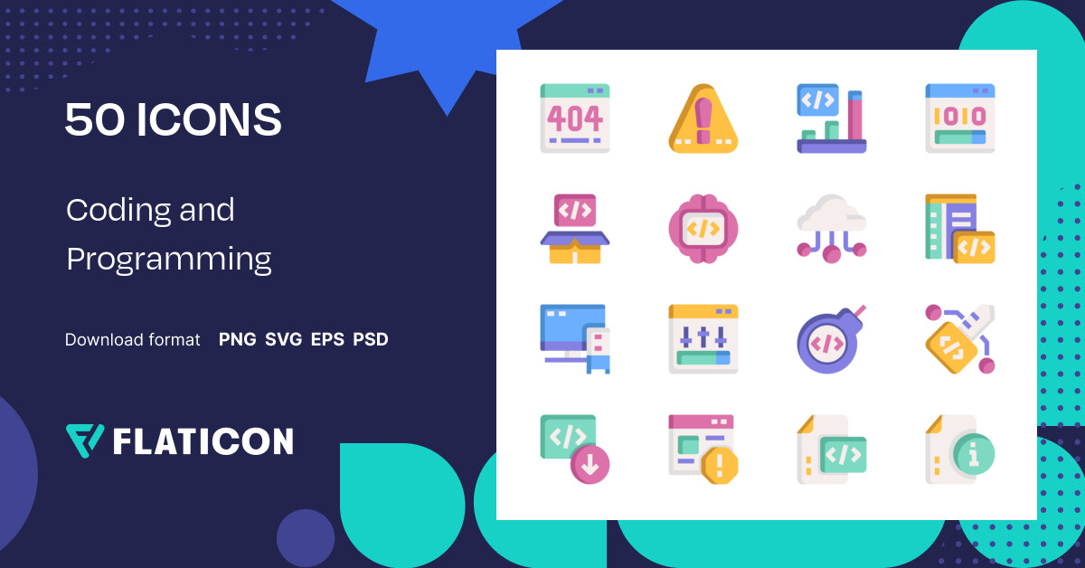 Coding and Programming Icon Pack | Color fill | 50 .SVG Icons