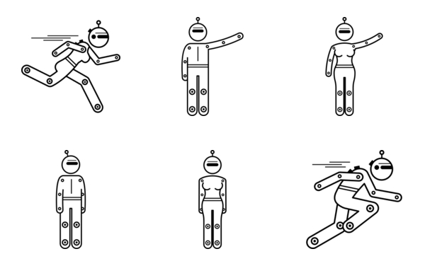 robot character basic poses and actions